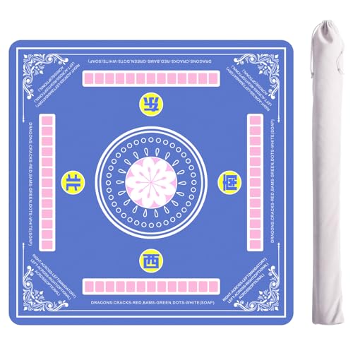 ZIIYAN Mahjong Mat for Table, 31.5''x31.5'' Neoprene Non-Slip Noise Reduction Mah Jongg Mat with Rules, Gaming Mat for Mahjong, Poker, Board Games, Card Games, Dominoes, Tile Games (Blue) - color: Blue
