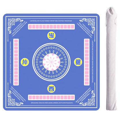 ZIIYAN Mahjong Mat for Table, 31.5''x31.5'' Neoprene Non-Slip Noise Reduction Mah Jongg Mat with Rules, Gaming Mat for Mahjong, Poker, Board Games, Card Games, Dominoes, Tile Games (Blue) - color: Blue