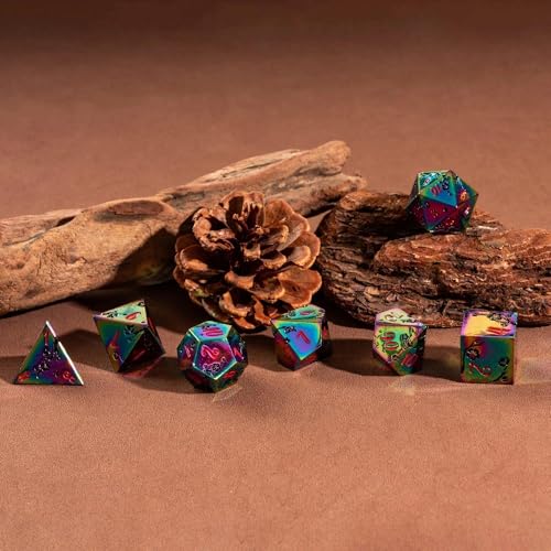 UDIXI Metal Dice Set D&D, 7PCS Flower Metal DND Dice Set Rainbow for RPG | Black Flower, Metal Case Packaging, Heavy Metal Dice, D&D Gift, for Dungeons and Dragons Role Playing Games Tabletop Games - color: Rainbow-red