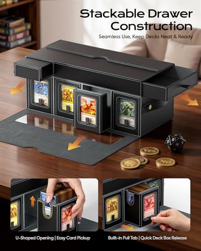 MoKo Commander Deck Box for MTG with Handle & Dice Tray, 8+2 Modular Design | 8-Deck Modular Card Case, Magnetic Holders & Dividers Included, Holds 1040+Double-Sleeved Cards, Playmat Storage, Fit TCG/EDH - color: Black Grey