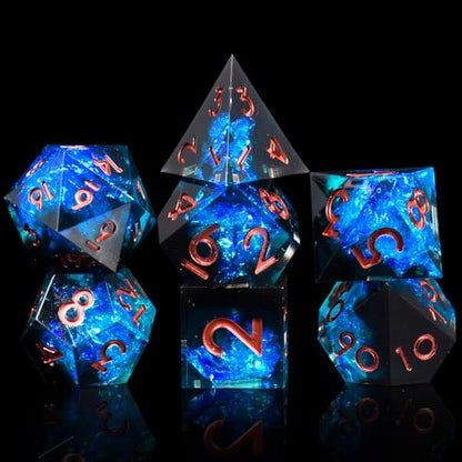 DND Dice Set, 7 Pcs Sharp Edge D&D Dice Polyhedral Resin Dice for Dungeons and Dragons RPG MTG Role Playing Table Games - color: Blue