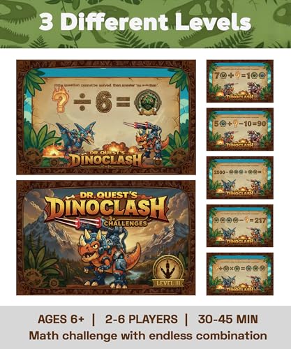 Dr. Quest Dino Clash Educational Math Board Game | Dinosaur-Themed Addition & Subtraction Game | Educational Family & Homeschool Math Game for Kids Ages 6–10