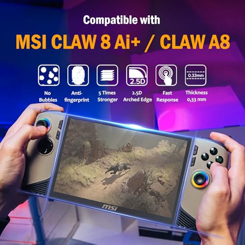 [UltraHD 2 Pack] 9H Tempered Glass Screen Protector Compatible with 2025 MSI Claw A8/ Claw 8 AI+ A2VM Handheld Game Console (8 inch), Anti-Scratch, Anti-Fingerprint, Bubble-Free - color: Glossy