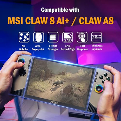 [UltraHD 2 Pack] 9H Tempered Glass Screen Protector Compatible with 2025 MSI Claw A8/ Claw 8 AI+ A2VM Handheld Game Console (8 inch), Anti-Scratch, Anti-Fingerprint, Bubble-Free - color: Glossy