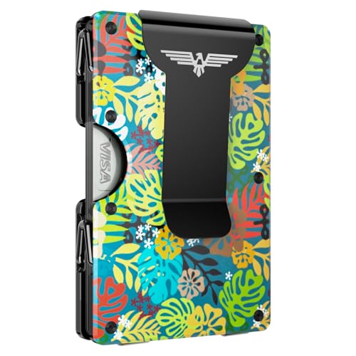 Lenvoten Upgraded Hinged Minimalist Wallet for Men, RFID Blocking Wallet | Slim Metal Aluminum, Credit Card Holder, Money Clip Holds 20 Cards, Premium Scratch-Resistant Finish, Ideal Gift for Men - color: T2-Tropical Floral