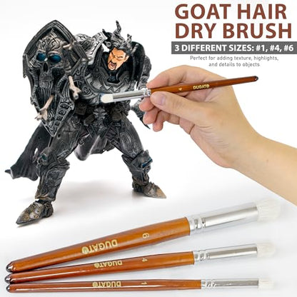 DUGATO Miniature & Dry Brush Set, Brown Model Brush for Warhammer, 15-Piece | Fine Detail Premium Nylon Bristle & Goat Hair Brushes for 40k, DnD, Citadel & Figurine, Feathering for Acrylic Oil Gouache - color: 15pcs Dry & Miniture Brush - Dark Brown