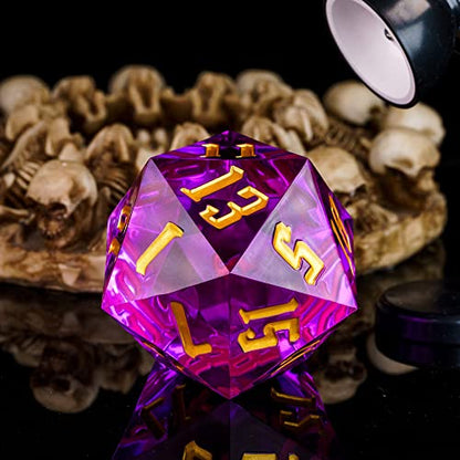 D20 Single Dice 55mm, 20 Sided DND Dice, Giant D20 D&D Polyhedral Dice Large D20 for RPG Table Games (Transparent Peach/Golden Numbers) - color: Transparent Peach/Golden Numbers