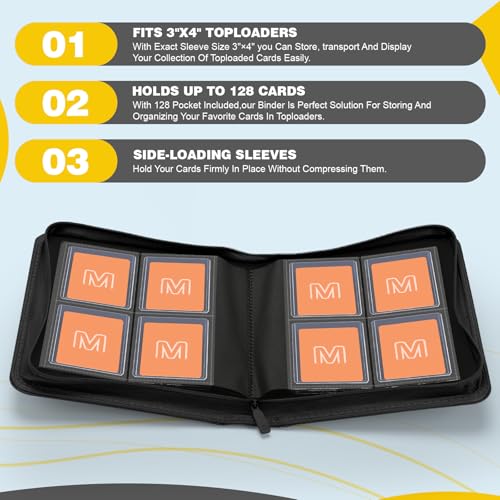 Toploader Binder,4-Pocket Side Load Trading Card Album, Holds 128 Cards | Top Loader Binder with Double-Sided Pockets for MTG, Sports Cards, Top Loader Storage（4 Black） - color: 4Black1