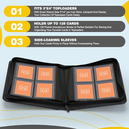 Toploader Binder,4-Pocket Side Load Trading Card Album, Holds 128 Cards | Top Loader Binder with Double-Sided Pockets for MTG, Sports Cards, Top Loader Storage（4 Black） - color: 4Black1