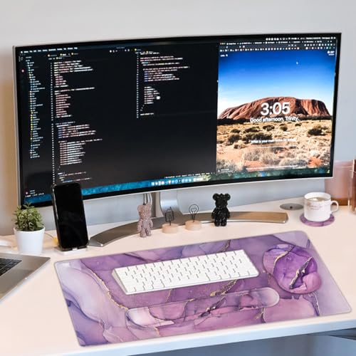 4-in-1 Gaming Mouse Pad Wrist Support Set，Desk Pad + Mouse Pad with Wrist Rest + Keyboard Wrist Rest + Coaster, Ergonomic Design for Home Office Study Game - Purple - color: 4 Pcs Purple
