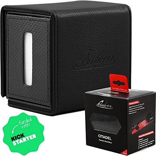 Quiver Time Black Citadel Deck Block for Magic: the Gathering Cards - TCG 100+ Premium Commander Deck Box, MTG Deck Box for Cards, Dice & Tokens, Custom Divider, Magnetic Closure - color: Black