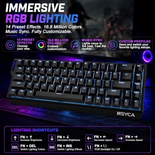 WIN68 HE Hall Effect Keyboard, Rapid Trigger Magnetic Gaming Keyboard, 8000Hz Polling Rate, DKS & SOCD, 0.01mm Adjustable Actuation, RGB PBT Keycaps, 60% Wired Keyboard for FPS Gaming PC & Mac - color: WIN68 Black