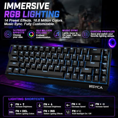 WIN68 HE Hall Effect Keyboard, Rapid Trigger Magnetic Gaming Keyboard, 8000Hz Polling Rate, DKS & SOCD, 0.01mm Adjustable Actuation, RGB PBT Keycaps, 60% Wired Keyboard for FPS Gaming PC & Mac - color: WIN68 Black