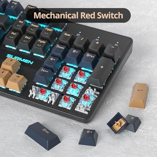 Full Size Mechanical Keyboard, Creamy Keyboard with Number Pad, 104 Keys Wired Gaming Keyboard with Red Switch, RGB Backlit for PC Laptop - color: Blue Samurai