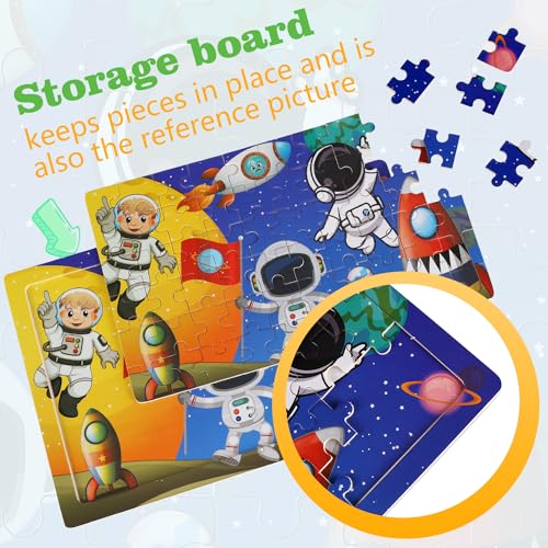 Wooden Puzzles Toys for Kids Ages 4-6, Set of 3 Packs with 60-Piece Wood Jigsaw Puzzles, Dinosaur, Animal and Space Theme. Ideal Gifts for Boys and Girls 3 4 5 6 7 8 Years Old