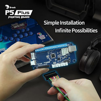 Brook P5 Plus Fighting Board with Sticker – Pre-Installed Header Version, Ultra-Low Latency PCB for PS5 Fighting Games, PS4, PS3, Switch & PC (X-Input), SOCD Cleaner, Turbo, Auto-Detect Console