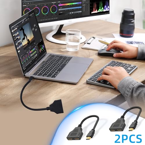 2Pcs HDMI Cable Splitter 1 in 2 Out HDMI Adapter Cable, 1080P Version 1.4 Supports Dual Port Switch for HDMI Male to Dual HDMI Female Adapter