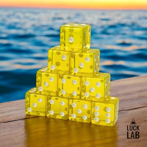 Luck Lab 10 Piece 19 mm Dice Pack - Acrylic and Translucent D6 Dice, Square w/Rounded Edge for Casino, Craps, RPG MTG DND Dice Table Games and Board Games (Yellow) - color: Yellow