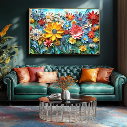 MINIWAN 1000 Piece 3D Quilled Paper Art Flower Jigsaw Puzzle | 27.5"x19.7", Letters on Back, Reference Poster, Hard Color Challenge, For Adults & Seniors - color: Flowers With Paper Art