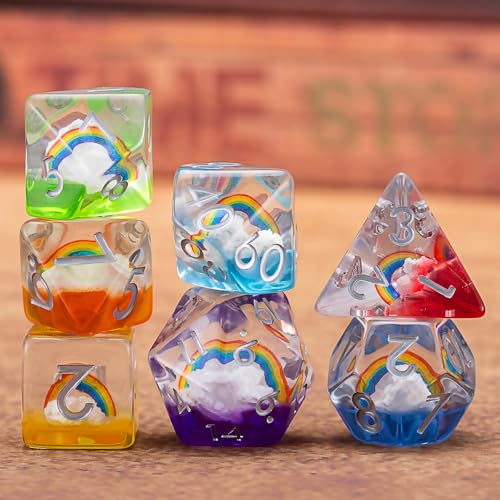 Resin D&D Dice Set, Animal Polyhedral Dice for Dungeons and Dragons, RPG, MTG DND 7-DIE (D4, D6, D8, D10, D12, D20, D%) - color: Rainbow2