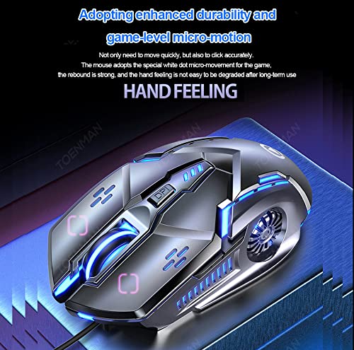 Gaming Mouse Wired,6 Buttons, 4 Adjustable DPI Up to 3200 DPI, 7 Circular & Breathing LED Light, Multifunction Wired Mouse Used for Games and Office (Black) - color: Black