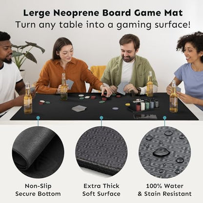 5mm Board Game Mat 42 x 66 Inches, Table Cover for Mahjong, Poker, Playing Cards, Tile Games, Dominoes, and RPG - Neoprene Gaming Playmat, Water Resistant Tabletop with Carrying Bag - Black - color: Black, size: 42 x 66 Inches