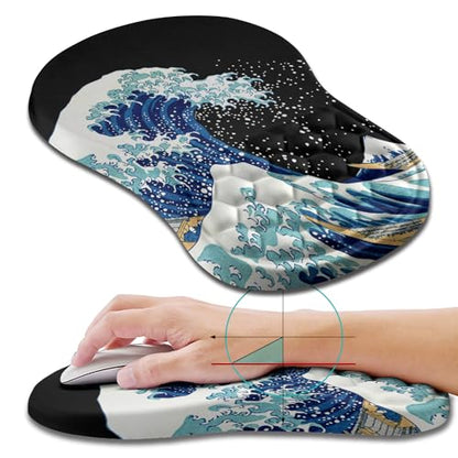 Hokafenle Ergonomic Mouse Pad Wrist Support, Wrist Rest Mousepad for Carpal Tunnel Pain Relief with Integrated Memory Foam Slope Massage Bulge (11.8x7.9 inch,Sea Wave - color: KM16-Sea Wave