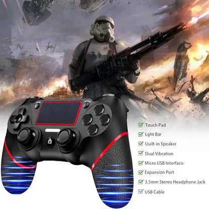 SZYUYU Wireless Controller for Ps4 Romote Compatible with Ps4/Slim/Pro/Windows PC, Controller for Ps4 with 3.5mm Audio Jack, Touch Pad,Six Axis Motion Control, Charging Cable(BLACK RED) - color: BLACK RED