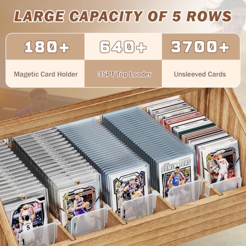 Emfogo Trading Card Display, 3-Tier Card Display Stand with 5-Row Storage, Wooden Graded Card Display, Large Capacity Sports Cards Display Case for Cards Game Collection (Brown) - color: Brown