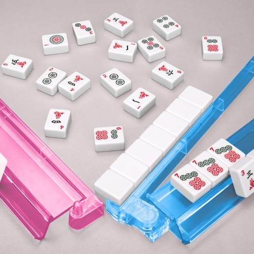 CAYOULR Colourful Mahjong Racks with Pushers Set of 4 Clear Acrylic Holders | Portable Mahjong Racks Convenient Rotating One-Piece Mahjong Pushers mahjong racks well-made sturdiness - color: Colourful