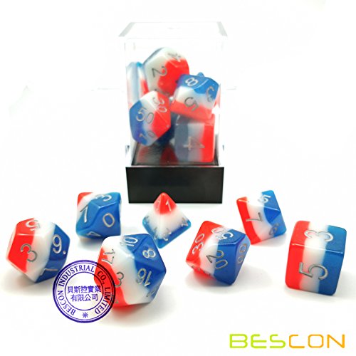 Bescon Glowing Polyhedral Dice 7pcs Set French KISS, Luminous RPG Dice Glow in Dark, DND Role Playing Game Dice - color: French Kiss