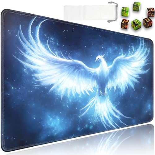 for MTG Game Playmat - 24 x 14 inches with Dices and Storage Bags, Non-Slip Base for TCG and Board Game Card Mats, Trading Card Games Mat, White Phoenix Pattern Collectible Card Playmats - color: Jv-playmat-p7-1-d100