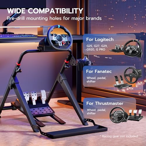 ARES WING Foldable Sim Racing Wheel Stand with Chair Fixing Slot | Formula & GT Racing Simulator Cockpit Compatible with Fanatec Thrustmaster Logitech Moza Racing Games for PS5 PS4 Xbox and PC - size: Stand with Chair Fixing