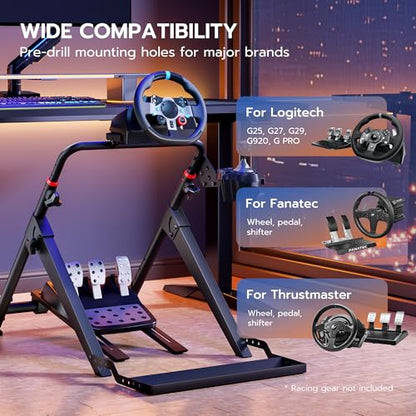 ARES WING Foldable Sim Racing Wheel Stand with Chair Fixing Slot | Formula & GT Racing Simulator Cockpit Compatible with Fanatec Thrustmaster Logitech Moza Racing Games for PS5 PS4 Xbox and PC - size: Stand with Chair Fixing