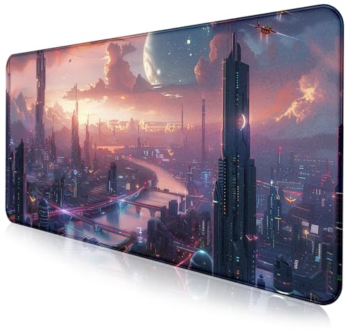 Digital Night Scene Office Art Desk Mat, Female Learning Computer Mouse Mat | Large Extended Mouse Pad; Full Desk Coverage; Waterproof Coating; Stable Anti-Slide Base For Gaming, Office, Study Daily Use - color: City Night Scene