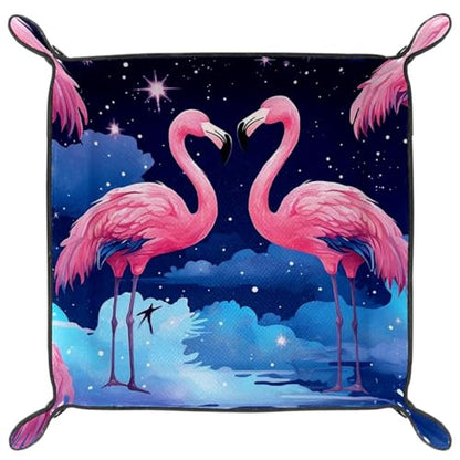 Galaxy Flamingos Dice Tray PU Leather Dice Rolling Tray Folding Dice Holder for Dice Games, Like RPG, DND and Other Table Games - color: Multi 5