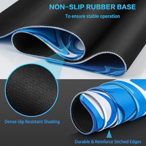 Canjoy Gaming Mouse Pad, Fluid Pattern Mouse Pad 31.5x15.7inch Large Extended Computer Mouse Mat Keyboard Full Desk Mousepad for Gaming, Office, Home - color: Blue-White Fluid, size: 800*400mm