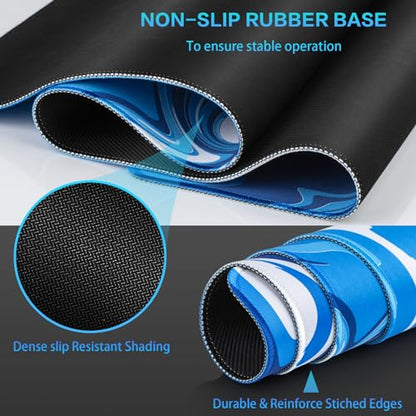 Canjoy Gaming Mouse Pad, Fluid Pattern Mouse Pad 31.5x15.7inch Large Extended Computer Mouse Mat Keyboard Full Desk Mousepad for Gaming, Office, Home - color: Blue-White Fluid, size: 800*400mm