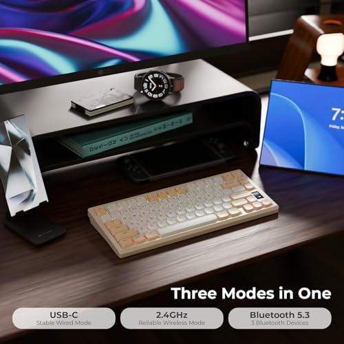 OOCTPK Mechanical Keyboard, Chilkey ND75 LP Wireless Gaming Keyboard with LCD Screen, Bluetooth 5.3/2.4G/USB-C, Hot Swappable Per-Key RGB Custom, Thin Front, Wrist Rest, Full-Aluminum, PC/Mac Support - color: Beige
