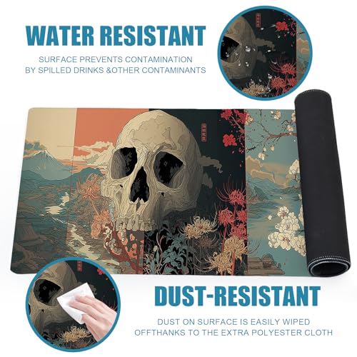 Japanese Skeleton Gaming Mouse Pad, Desk Mat, XL Extended Big Large Mousepad with Non-Slip Rubber Base, Laptop Computer Keyboard Mat Office&Home, 31.5x11.8in, Skull - color: Skull