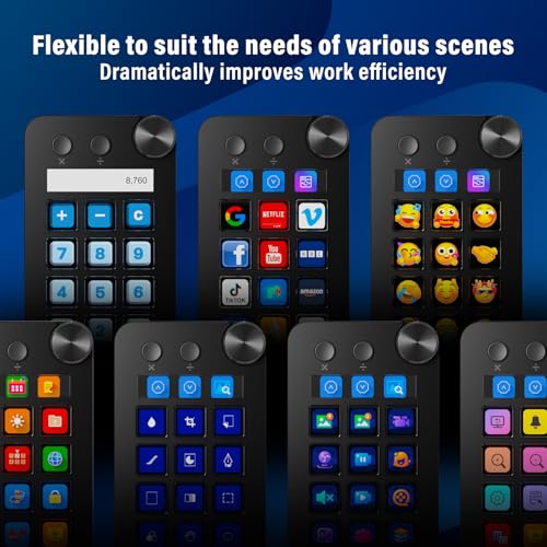Streaming Deck,Macro pad/Calculator/Numeric Keypad Three Modes | 15 Customizable Macro Keys and LCD Bar,Large Dial,Work Efficiency Device,Compatible with Windows and Mac(N1 Black) - color: Black