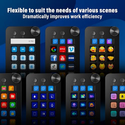 Streaming Deck,Macro pad/Calculator/Numeric Keypad Three Modes | 15 Customizable Macro Keys and LCD Bar,Large Dial,Work Efficiency Device,Compatible with Windows and Mac(N1 Black) - color: Black