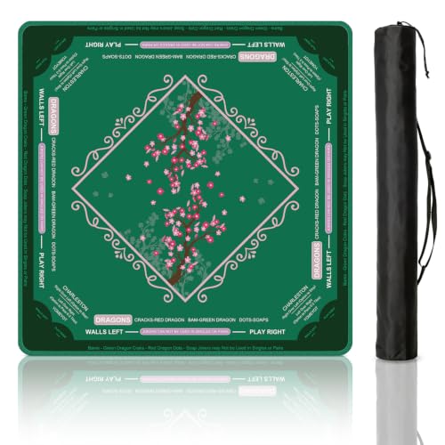 Cherry Blossom Mahjong Mat for Table with Rules, 31.5" x 31.5" Noise Reduction Non Slip Waterproof Mah Jong Table Mat with Carrying Bag, Suitable for Mahjong, Poker, Board Games, Dominoes, Card Games - color: Cherry Blossom
