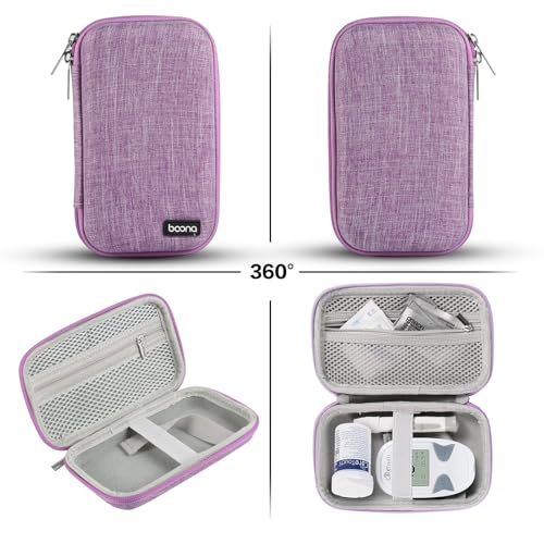 Diabetes Travel Case EVA Hard Shell Diabetic Supplies Bag Organizer for Blood Sugar Testing Kit, Glucose Monitor Kit with Meter, Glucose Test Strips, Lancets, Lancing Device, Alcohol Wipe (Purple) - color: Purple
