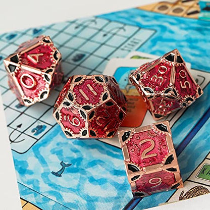 UDIXI Metal DND Dice Set 7PCS Polyhedral D&D Dice Set for Role Playing Game | 7PCS, Red, Steampunk Gear Carved, Solid Metal, Metal Gift Box, DM Gift, for Dungeons and Dragons RPG Tabletop Games - color: Gear-red Copper