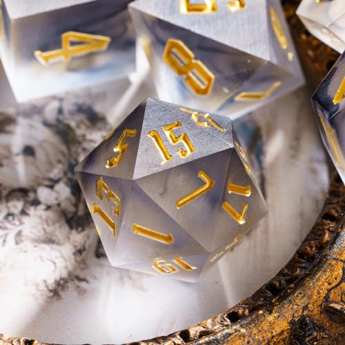 Cusdie Frosted Dice Sharp Edges DND Dice, 7 PCs D&D Dice, Handcrafted Polyhedral Dice Set, for Role Playing Game(Black) - color: Frosted-black Swirl