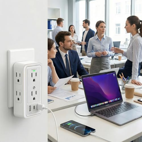 Power Strip Surge Protector, 6 AC Outlet with 3 Port USB Power Strip Charger and Night Light, 1500J Multi Plug Wall Outlet for Home, Office, Dorm Essential