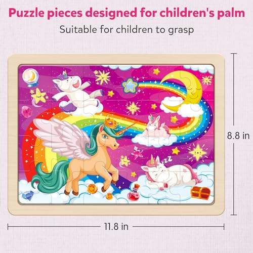 SYNARRY Large Unicorn Princess Fairy Wooden Puzzles for Girls Gift Box(12.2 * 9.4 in), 24 Pcs Puzzles for Kids Ages 4-6, Wood Puzzles for Kids Ages 3-5, Easter Basket Stuffers Gifts for Kids - style: Unicorn