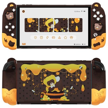 PlayVital Good Night Bear Dockable Case for Nintendo Switch 2 with Stand | Split Design Silicone Joycon Grips, PC Console Hard Shell, 2 Joystick Caps | Cute Protective Cover Bundle – Brown - color: Brown