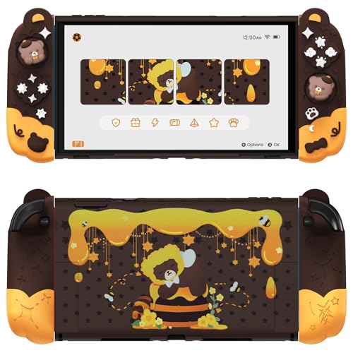PlayVital Good Night Bear Dockable Case for Nintendo Switch 2 with Stand | Split Design Silicone Joycon Grips, PC Console Hard Shell, 2 Joystick Caps | Cute Protective Cover Bundle – Brown - color: Brown